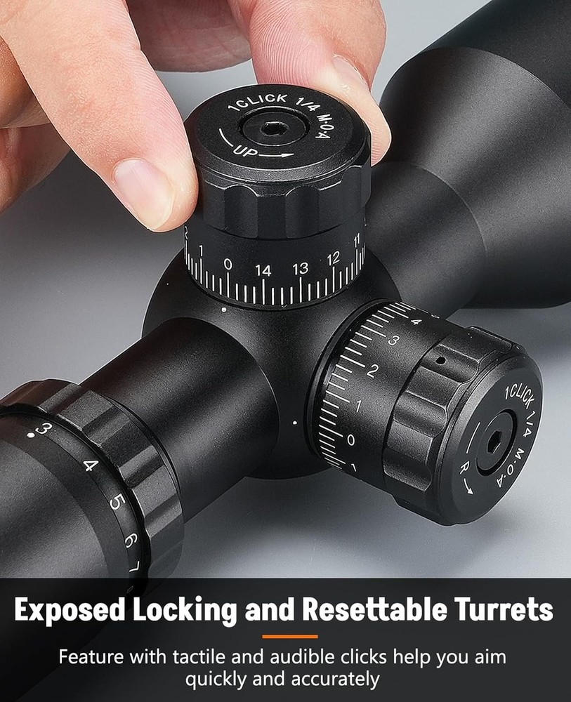 Midten 3-9x40 Compact Rifle Scope, Mil-Dot Reticle, Locking Turret, Zero Reset,