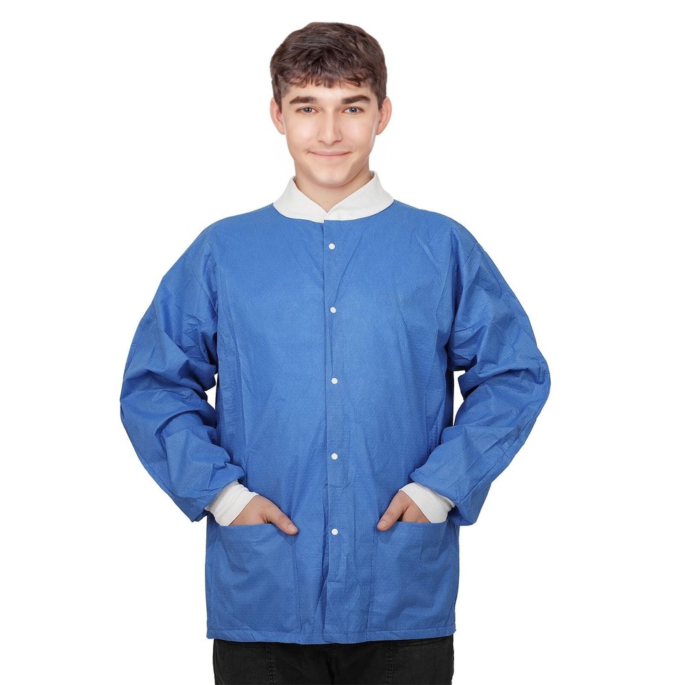 Disposable Lab Jackets Durable SMS Multiple Layers 45G Hip Length with Pockets