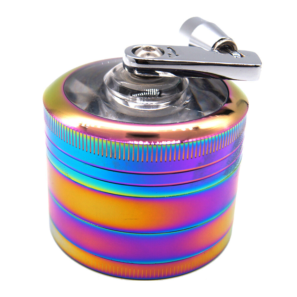 2" Tobacco Herb Spice Smoke W/ Handle Crank Metal Chromium Grinder Rainbow