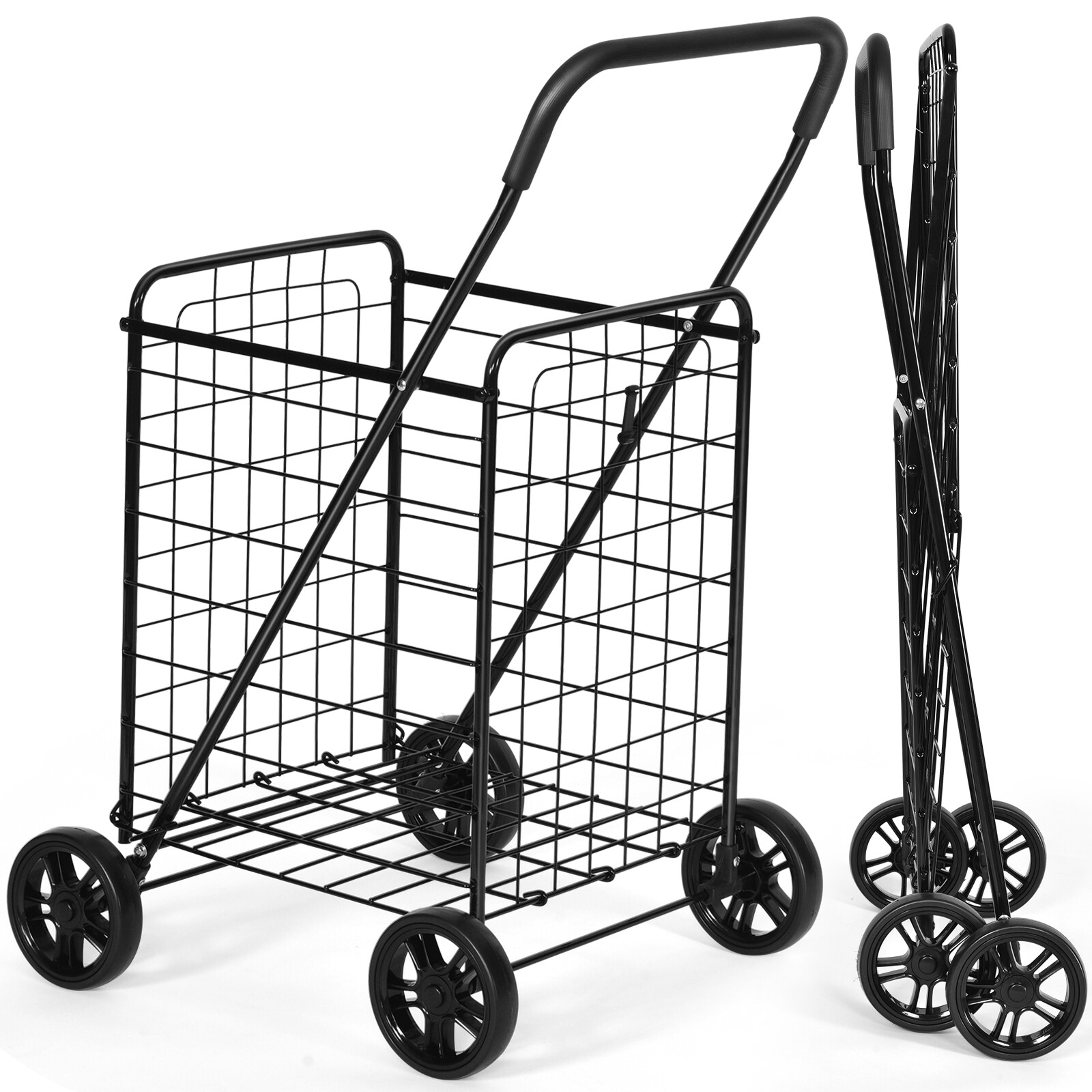 Ironmax Folding Shopping Cart Utility Trolley Portable For Grocery Travel Black