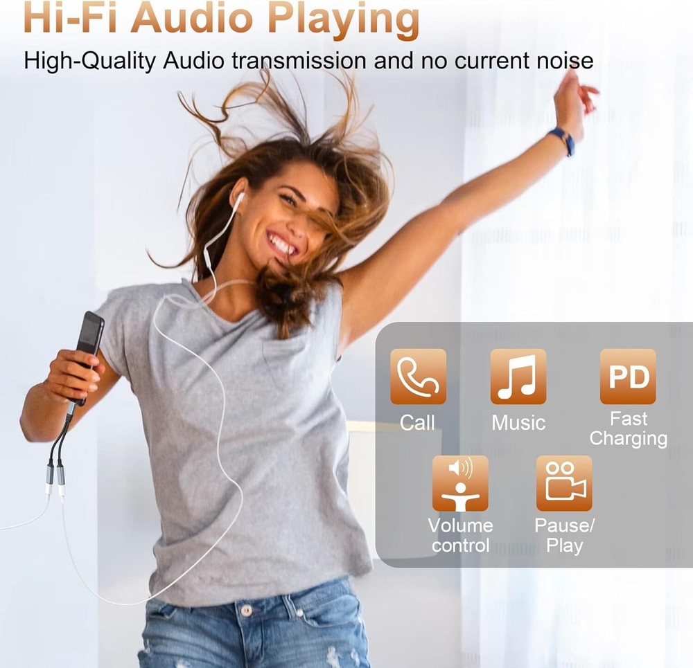 iPhone Splitter for Charging & Headphone Adapter to two Lighting MFi-Certified