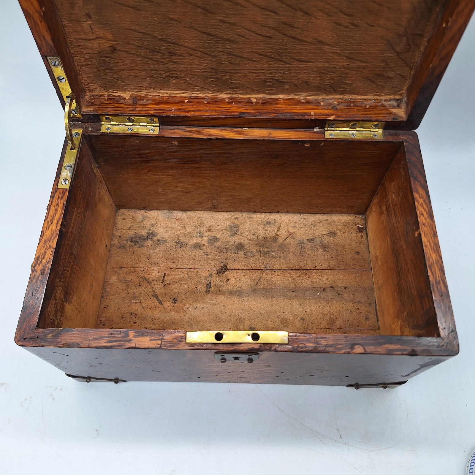 Antique Quarter Sawn Tiger Oak Silver / Flatware Chest Brass Handles Small