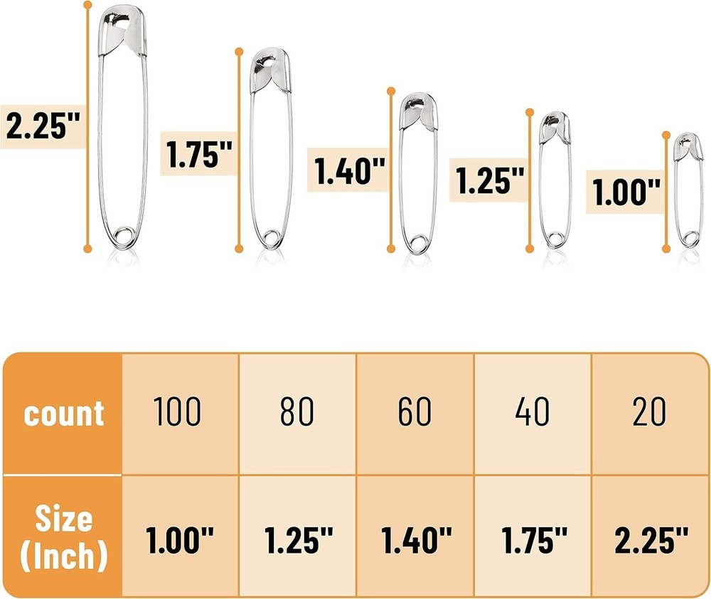 Durable 300 Count Safety Pins - Assorted Sizes with Storage Box for Easy Use