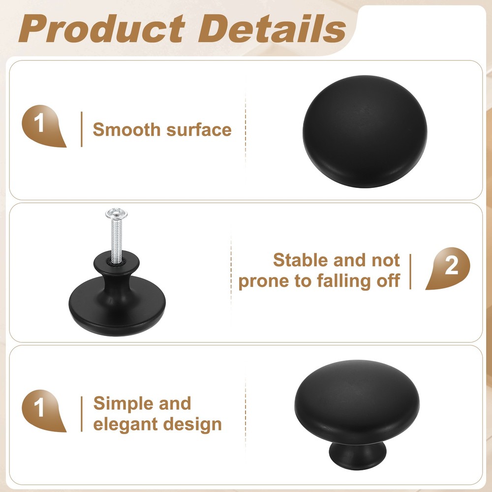 6 Pcs Cabinet Knobs, 1-3/8" (35mm) Diameter Knob for Kitchen, Matte Black