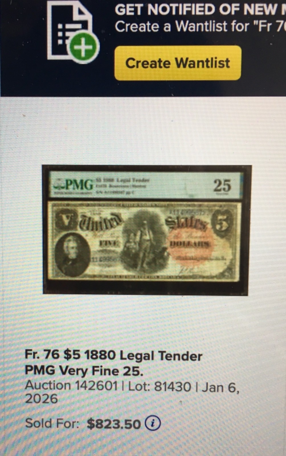 1880 $5 *Woodchopper* US Note CRAZY RARE Fr 76 *HIGH GRADE HUSTON SIGNATURE*
