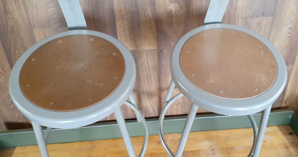 TWO(2) Vintage Industrial Factory Stools adjustable / Removable Backs