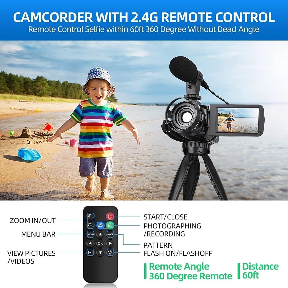 2.7K Video Camera 42MP 3'' Screen Camcorder For Vlogging With Remote Control