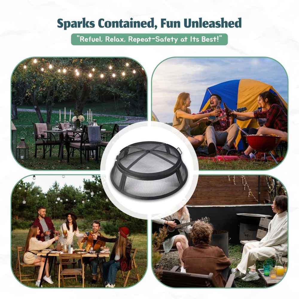 Febtech 40" Round Fire Pit Spark Screen – Heavy-Duty with Lifting Hook