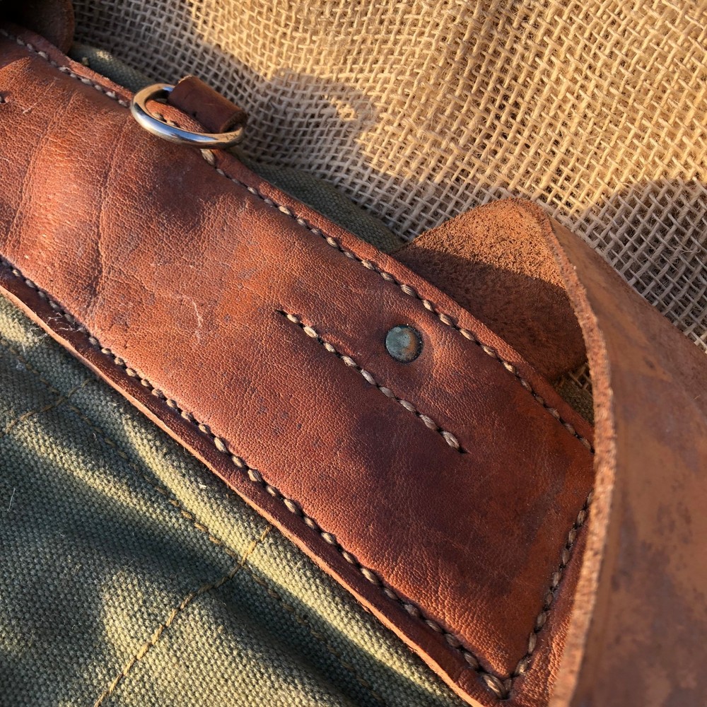 Romanian Army Olive Green Canvas and Leather Backpack
