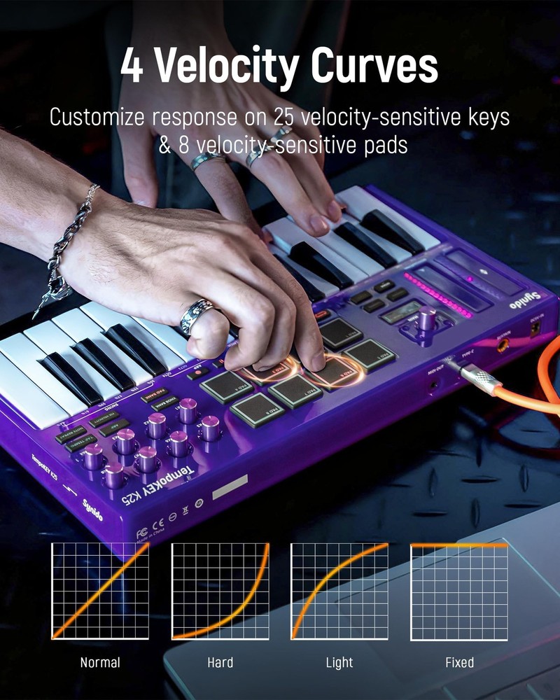 USB C MIDI Keyboard Controller 25 Keys with 8 Backlit Drum Pads, OLED Screen,...