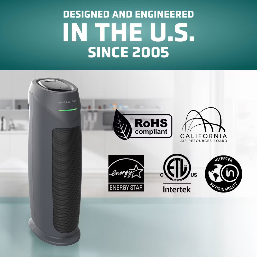 GermGuardian Intelligent 22in Tower Air Purifier HEPA Filter UV-C Intellisense