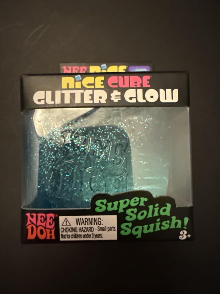 NeeDoh Nice Cube Glitter and Glow, Nee Doh Squishy, Glowing Ice Cube BLUE