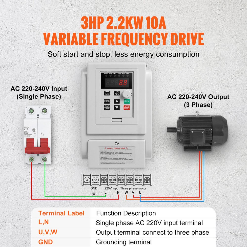3HP 2.2KW 10A Variable Frequency Drive VFD for 3-Phase Motor Speed Control