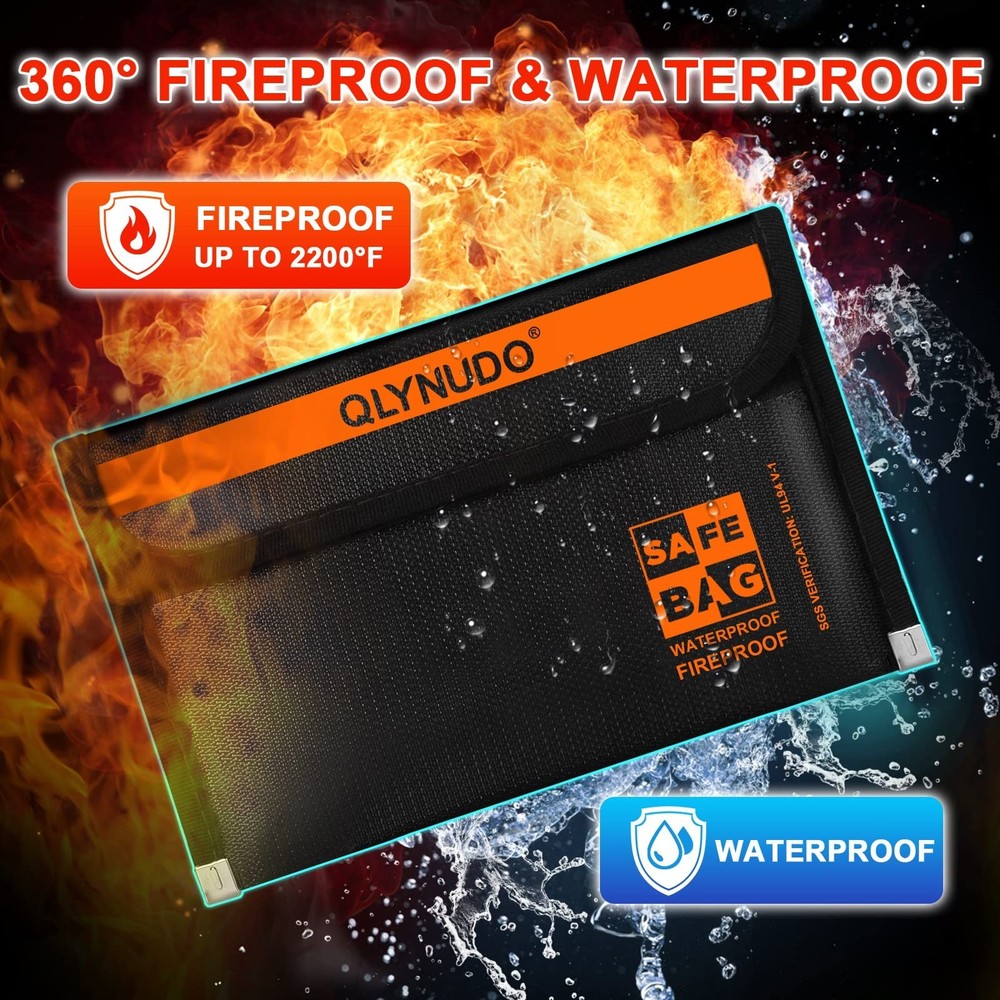 Small Fireproof Document Bag 8x5" External Size 2-Pack Fireproof Money Bag fo...