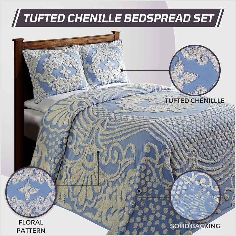 100 Cotton Chenille Bedspread Medallion Design Lightweight Tufted Coverlet New