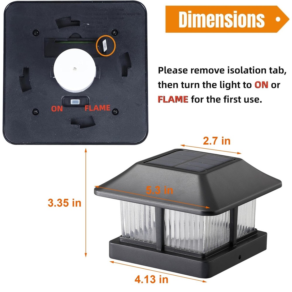 Dynaming Solar Flame Post Cap Lights Outdoor, Powered 2 Pack, Black