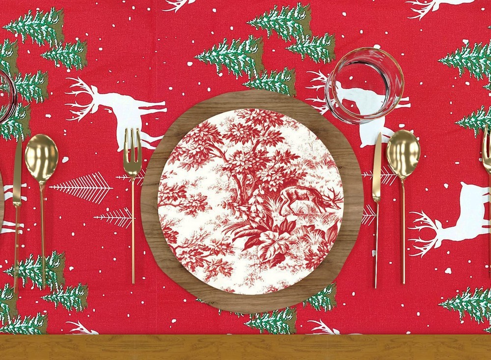 Table Cloth Holiday Christmas Forest Green Tree 100% Cotton Rectangular Table...
