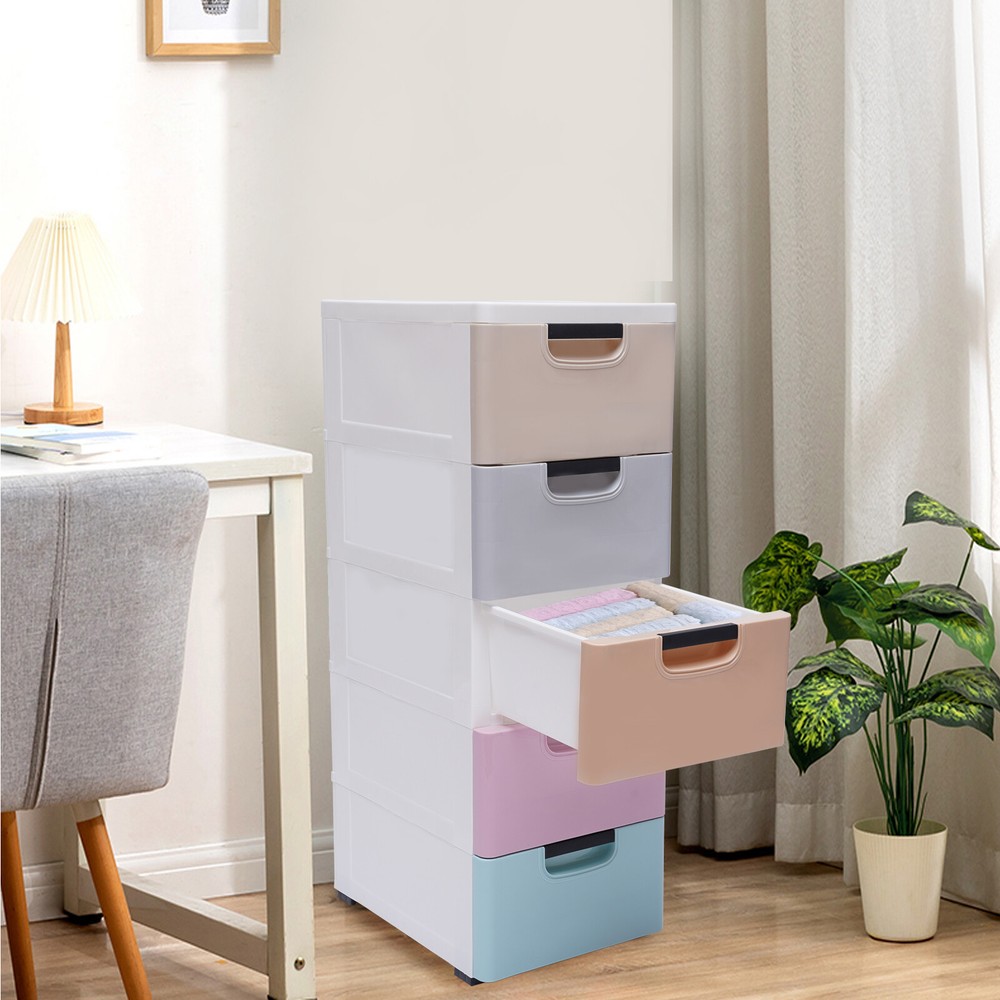 5 Tier Stackable Cabinet Vertical Clothes Storage Tower Tall Small Chest Closet