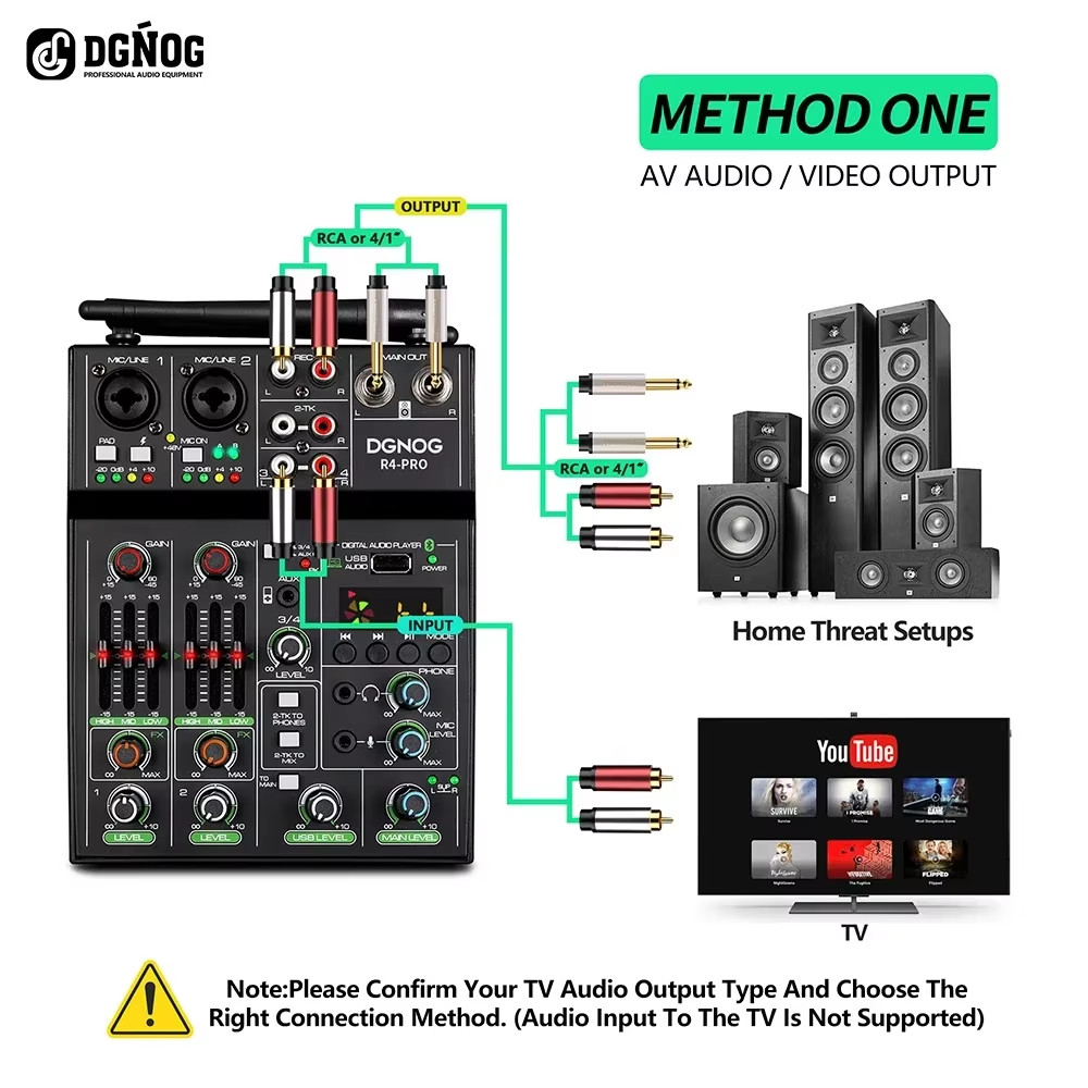 4 Channel Audio Mixer with Wireless Microphone USB Sound Table Bluetooth Console