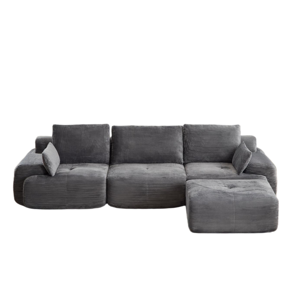 Large Modular Cloud Sofa w/ Memory Foam Corduroy Fabric Grey