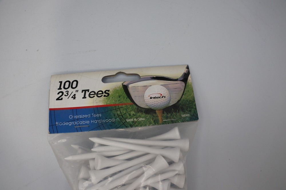 Intech - Biodegradable 100% Solid Hardwood 2-3/4" White 100 Golf Tees New