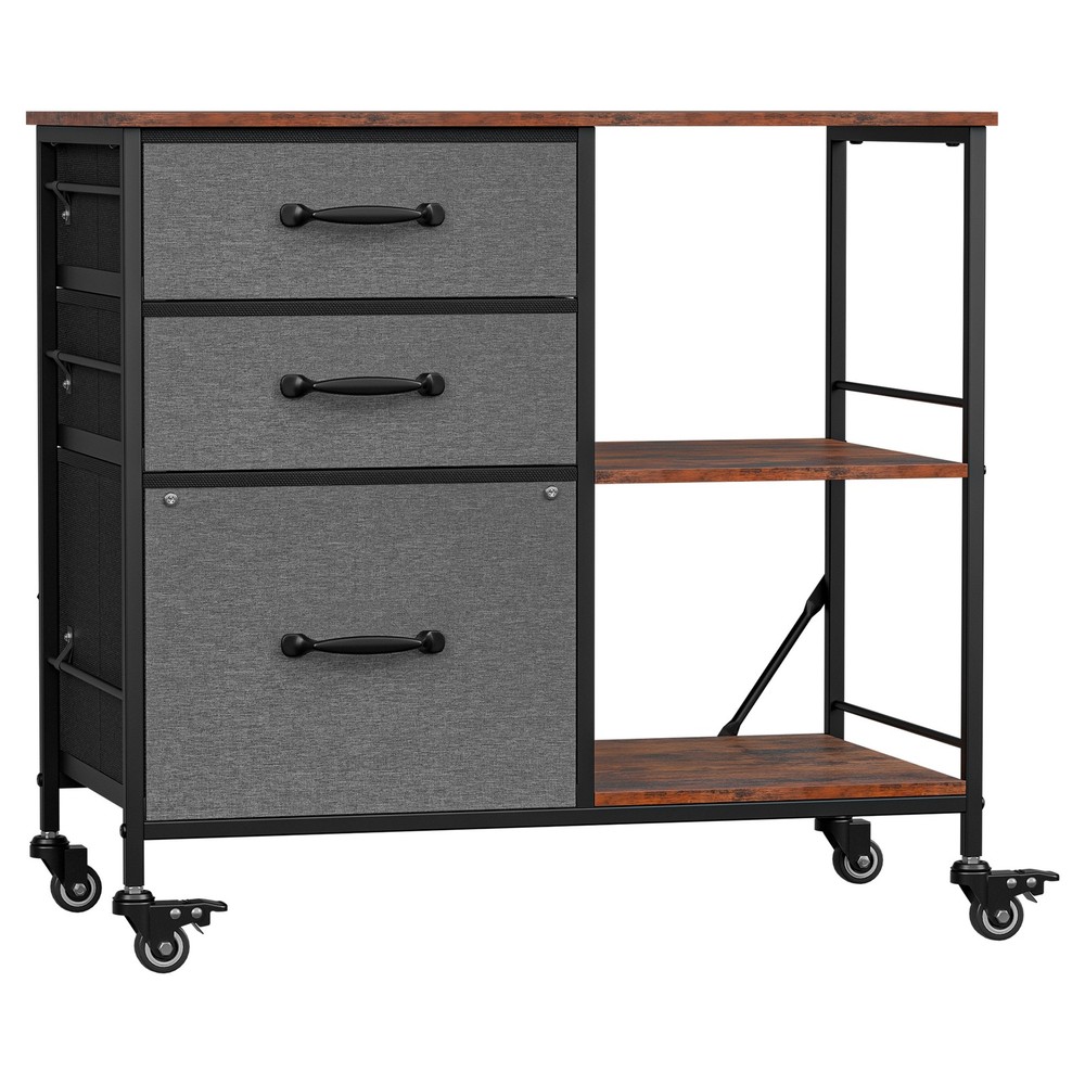3 Drawer Mobile File Cabinet Rolling Printer Stand w/ Storage Shelf Dark Gray