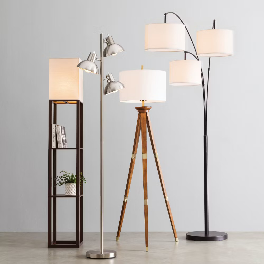 Oak Wood Tripod Floor Lamp Brass - Threshold