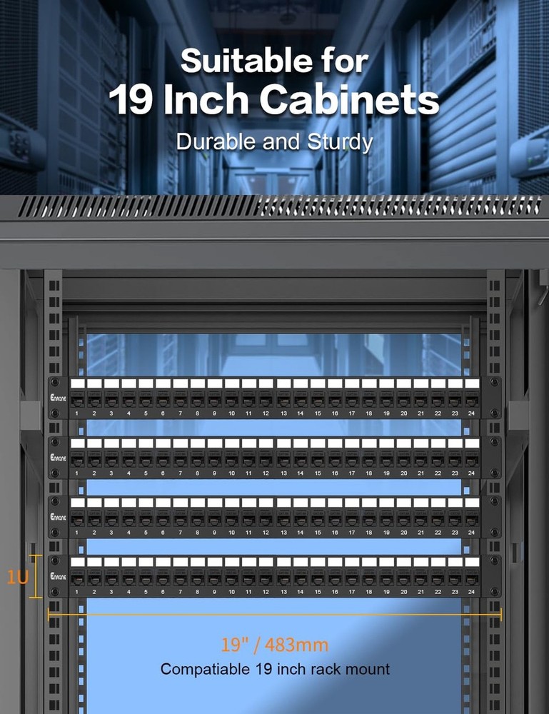 24 Port Patch Panel Cat6A RJ45 Passthrough Unshielded Keystone Patch Panel wi...