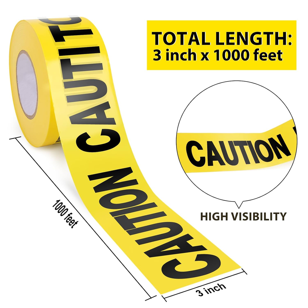 Yellow Caution Tape 2 Pack, 3" X1000Ft Safty Tape Caution Tape Roll, Constructio