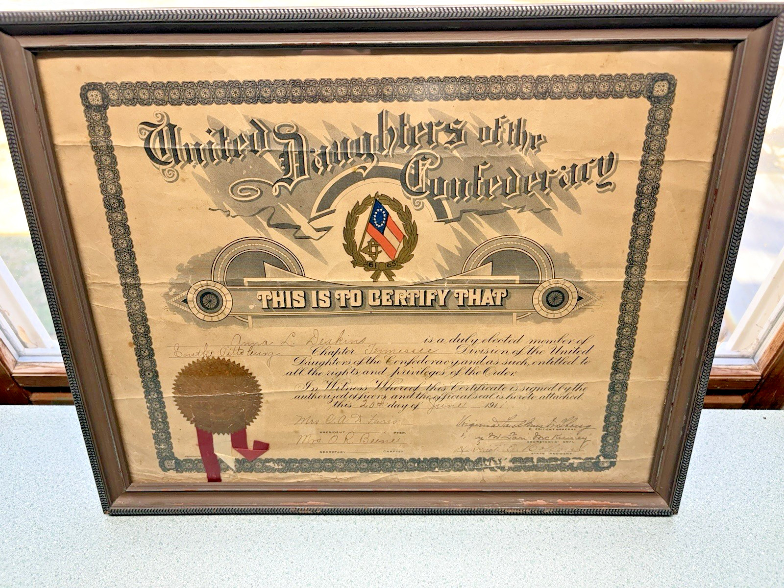 United Daughters of The Confederacy membership Tennessee History framed 1911