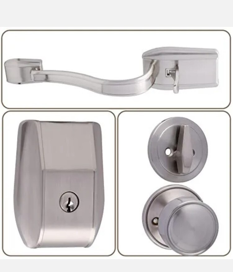 Single Cylinder Front Door Handle Sets with Cove Knobs, Satin Nickel, 3 keys