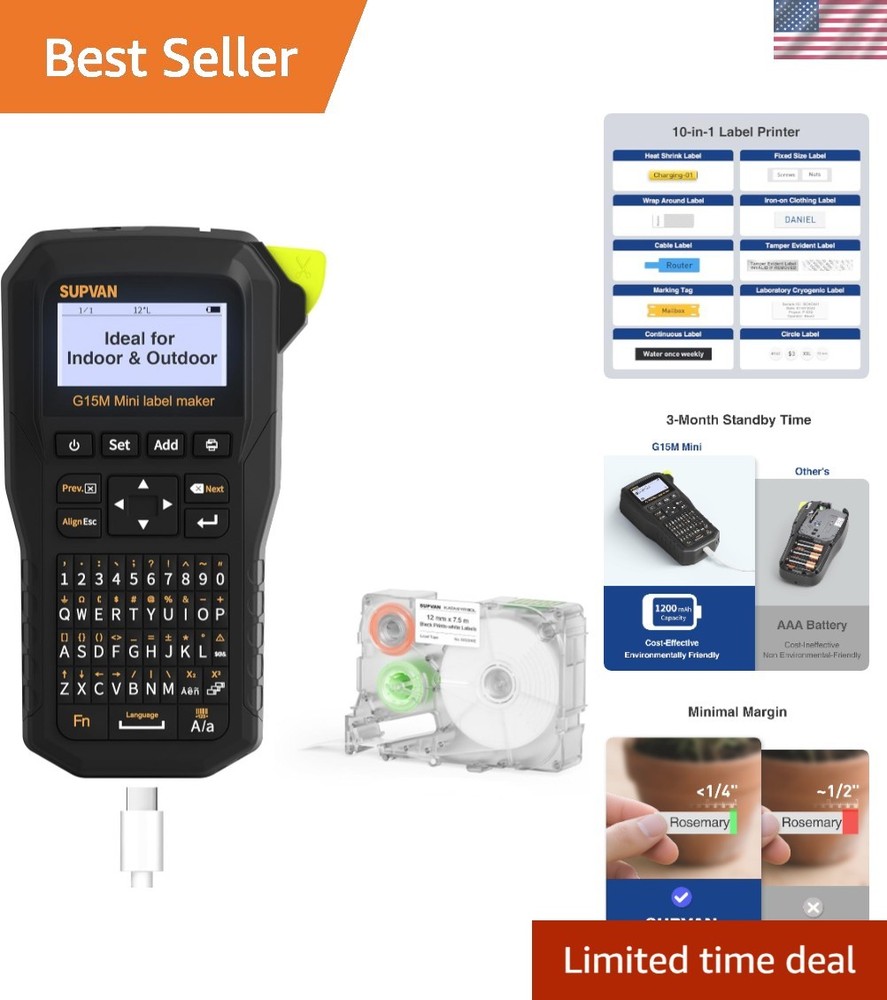 G15M Mini Portable Label Maker - Rechargeable Thermal Printer for Home & Office