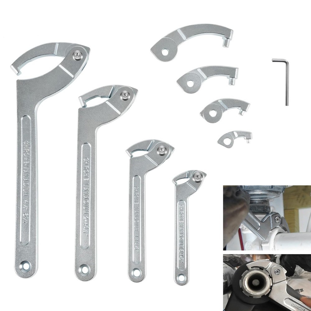 Adjustable Pin Spanner Wrench Tool Set, Coilover Hook Wrench w/ Changeable Heads
