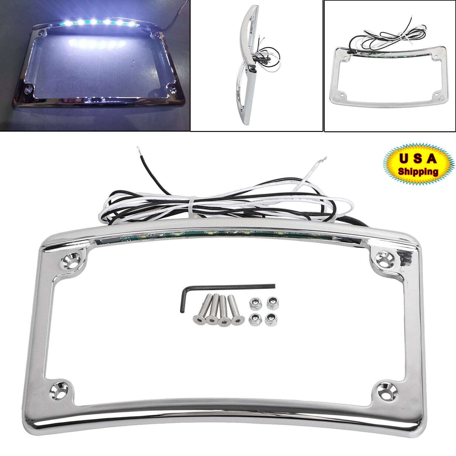 Curved License Plate Frame with LED Light For Harley Electra Road Street Glide