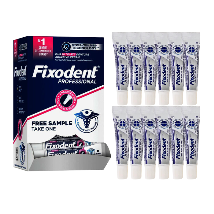Fixodent Denture Adhesive Travel Size 0.35 oz - Adhesive Cream Tubes 50-Pack