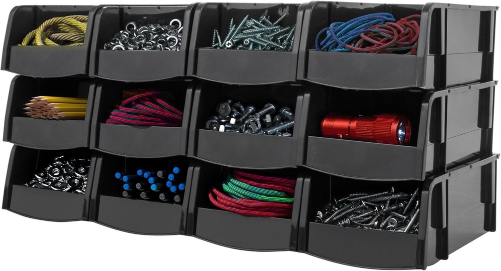 Stackable Storage Bins Open Front 12 Pack Plastic Hanging Organizer