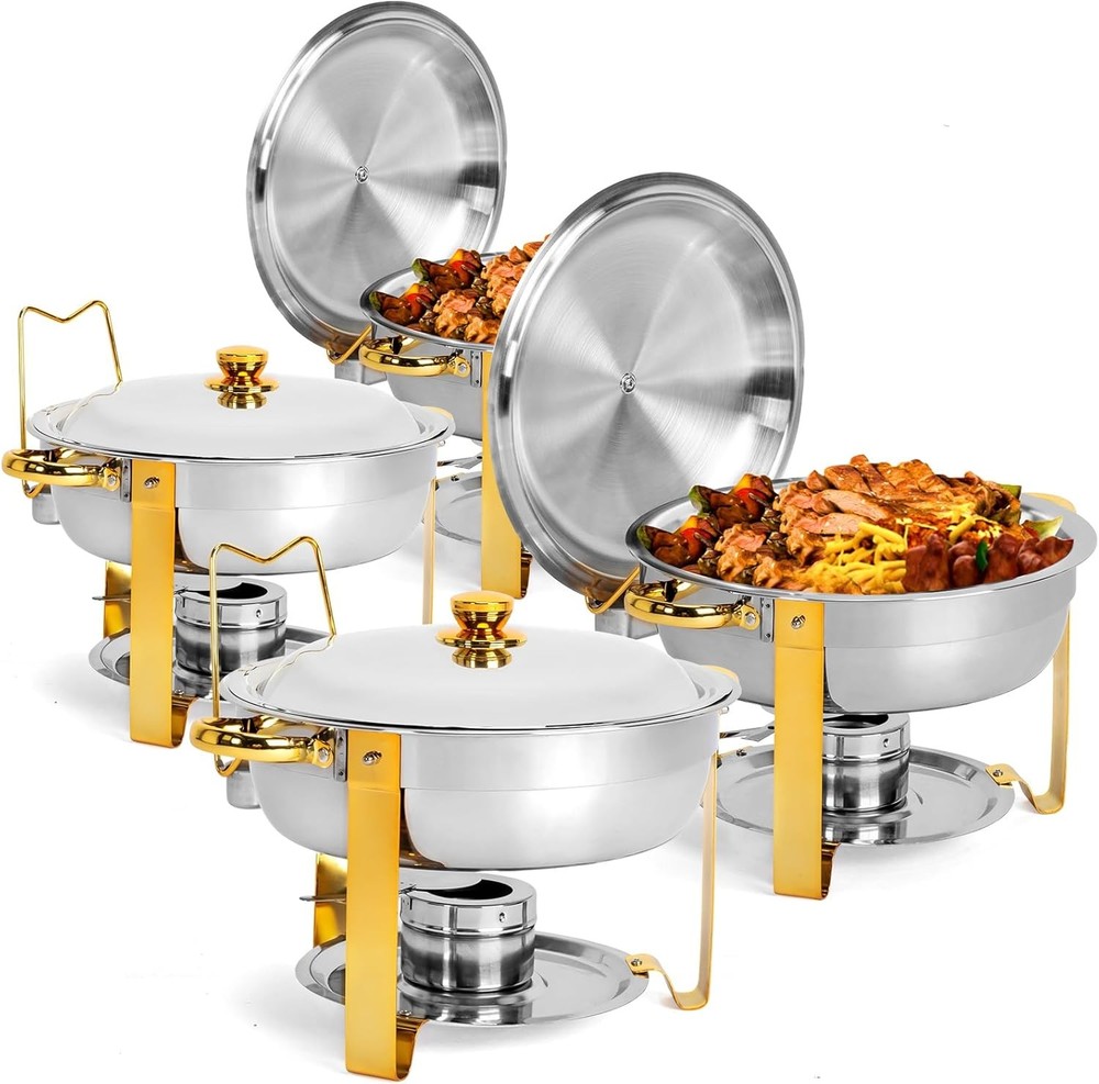 9 QT Rectangular Chafing Dishes for Buffet / 5 QT Round Chafing Dish Buffet Set