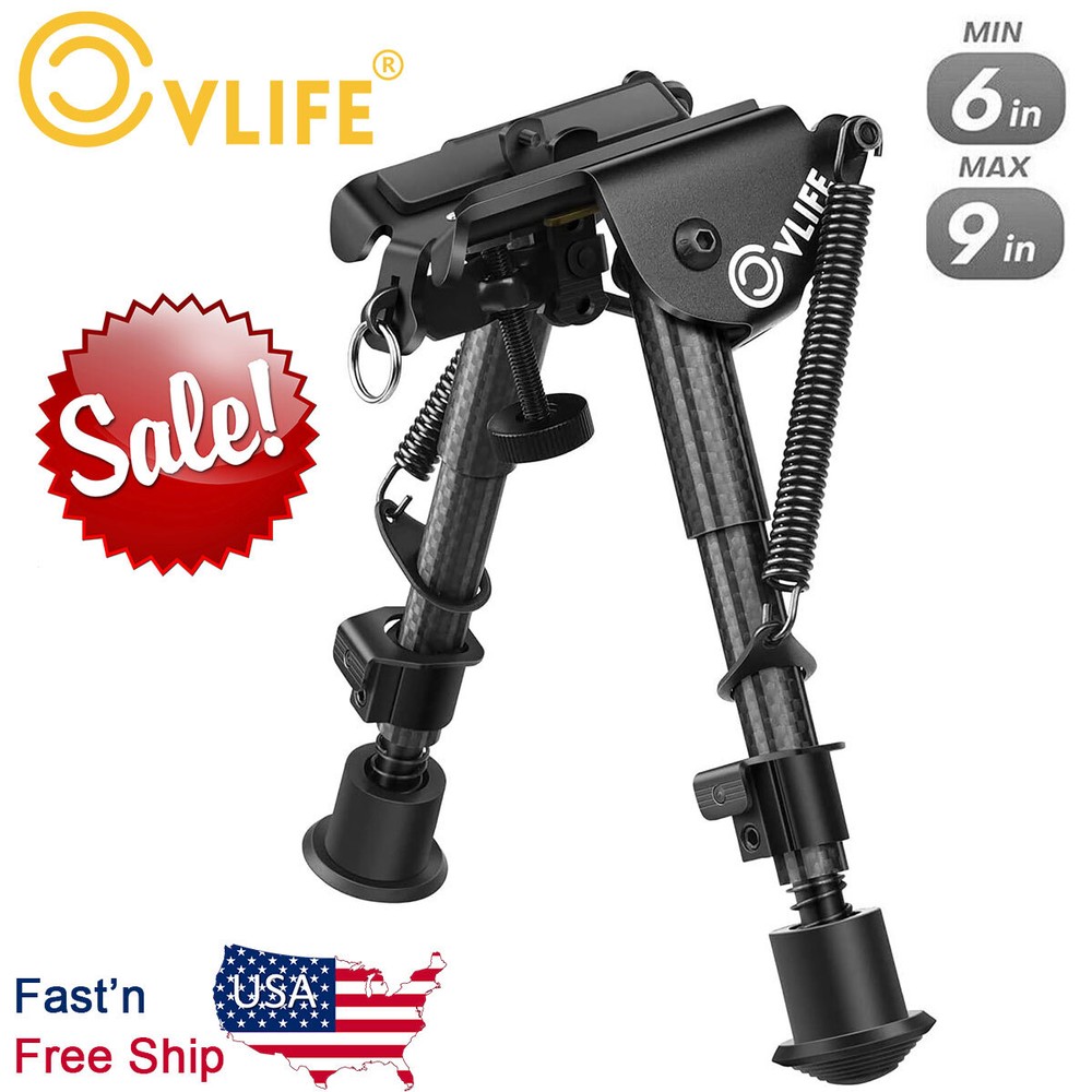 Adjustable 6"- 9" Hunting Rifle Bipod Spring Return For Sling Swivel Stud Mount