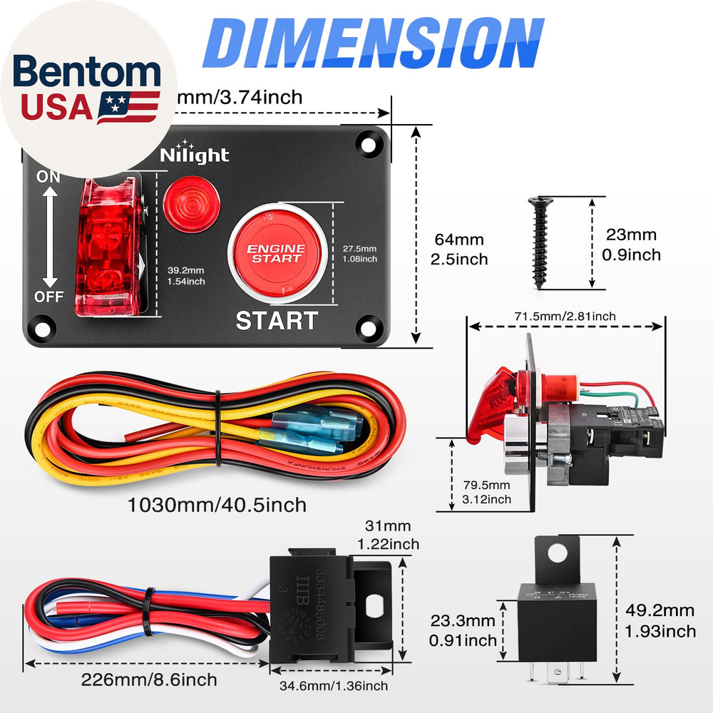 Ignition Switch Panel 12V 2 in 1 Rocker with Engine Push Button Toggle Switches