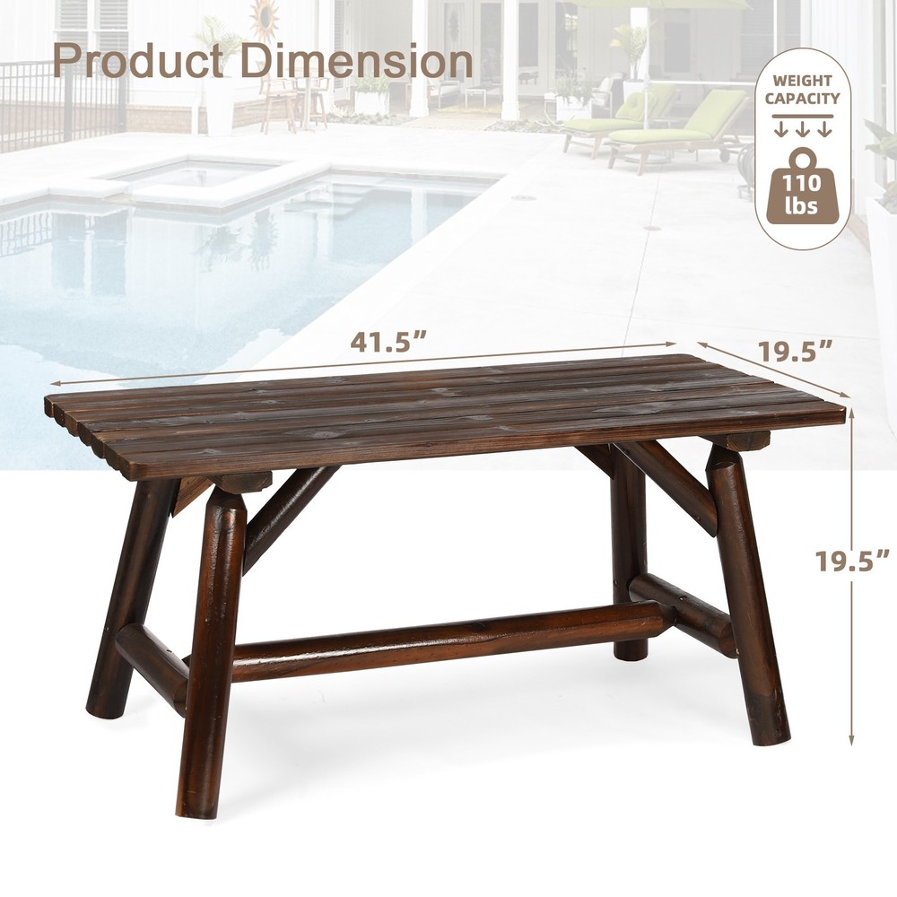 Outdoor Log End Table Coffee Table with Slat Tabletop Rustic Wooden Side Table