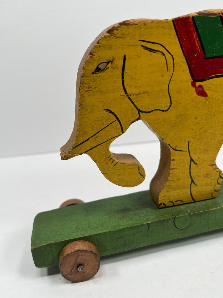 Antique Folk Art Circus Elephant Pull Toy hand painted primative