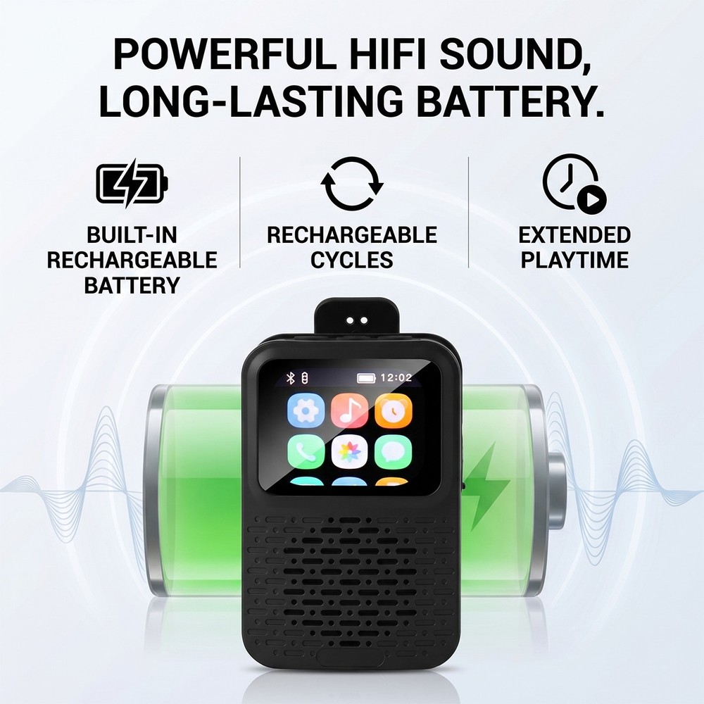 Portable Bluetooth Speaker Waterproof LED Touch Screen Wearable Smart Speaker