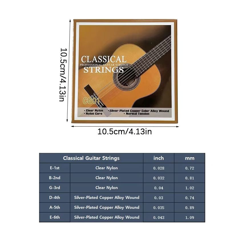 Classical Guitar Strings 028-043 Nylon Core Silver Plated Light 2 Free Picks