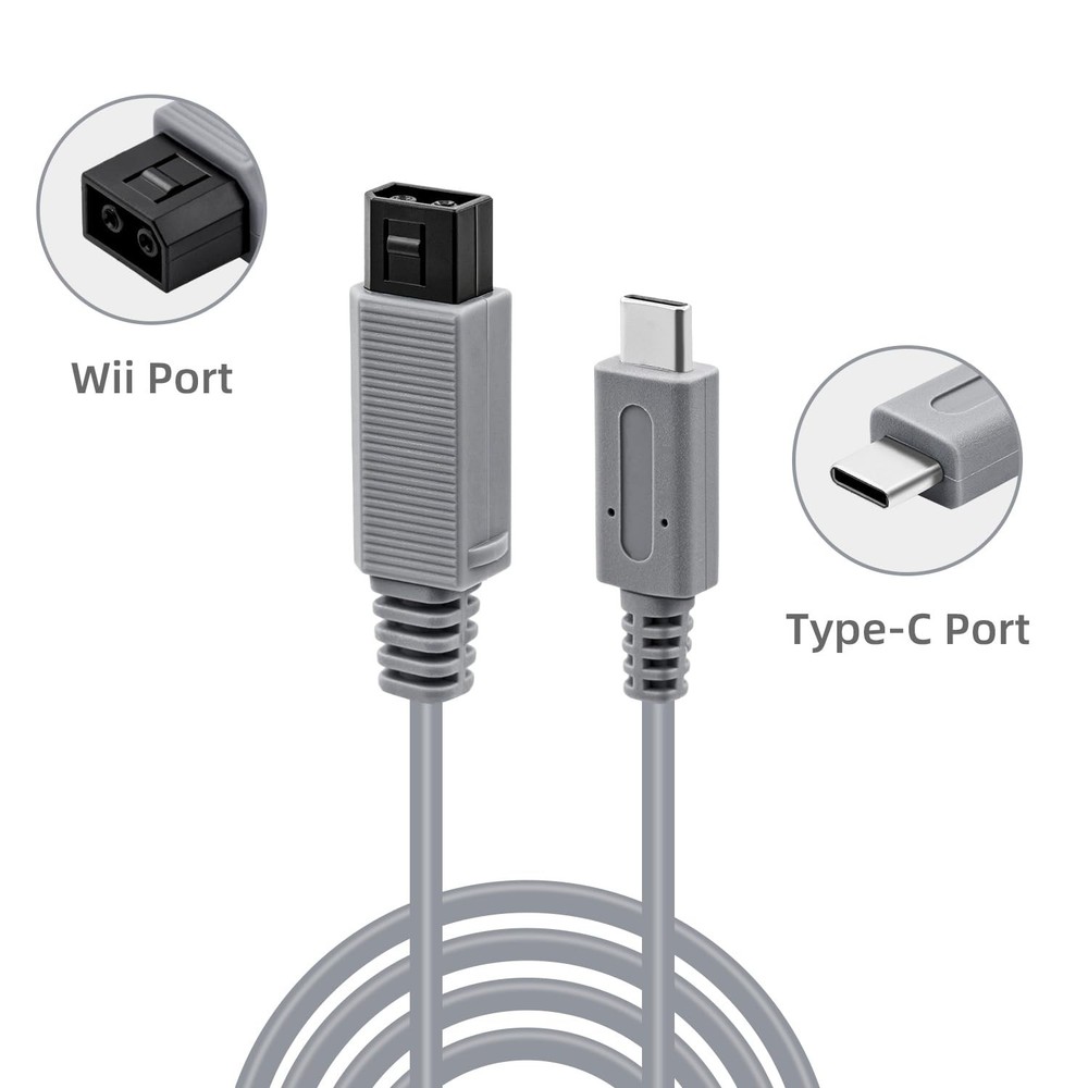 Lightweight 2m Type C Charging Cable for Wii Console - Perfect Replacement