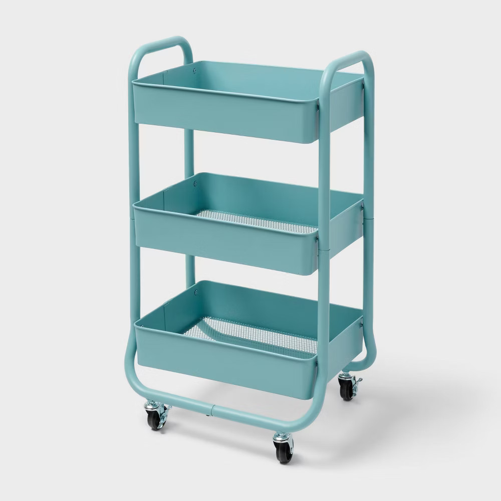 3 Tier Metal Utility Cart Blue - Brightroom