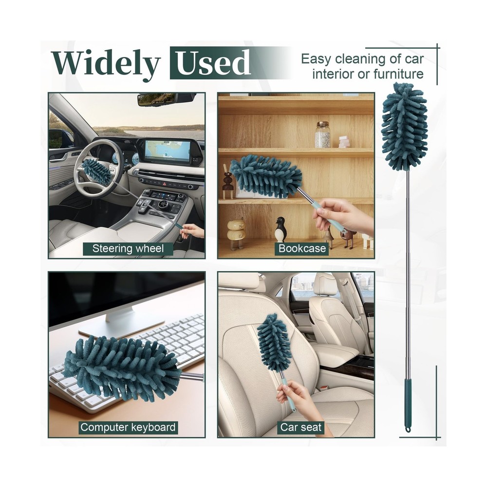 2 PCS Car Interior Duster with Extension Pole, Microfiber Car Dusters with Be...