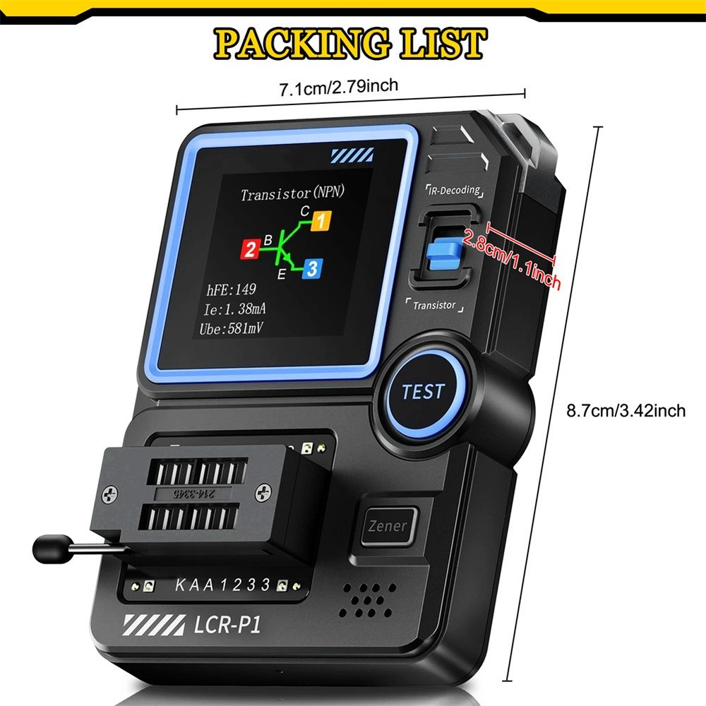LCR-P1 Transistor Meter Capacitor Tester ESR Diode Triode NPN Infrared Decoding