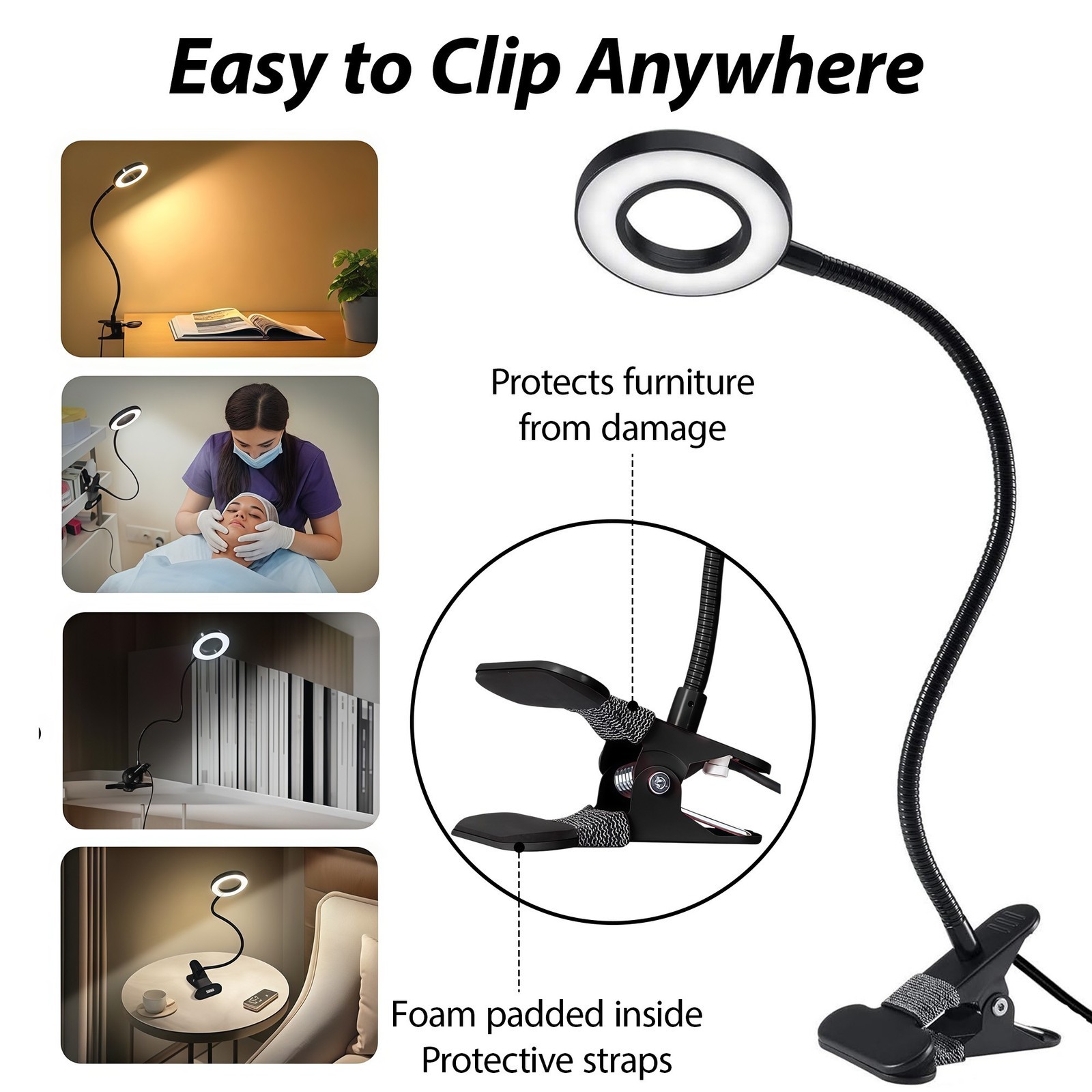 10X Magnifying Glass with Light Clip On Desk Magnifier 48 LED 3 Modes Dimmable