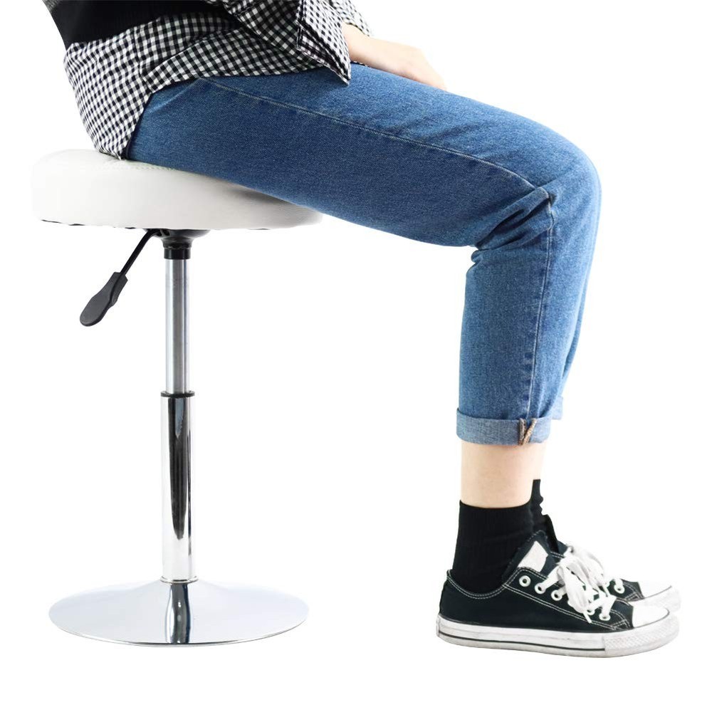 Adjustable Swivel Barstool, White, PU Leather, 32cm Diameter, 220lbs Maximum ...