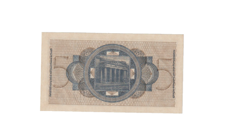 GERMANY WORLD WAR 2 5 REICHSMARK BANKNOTE PR138a UNCIRCULATED